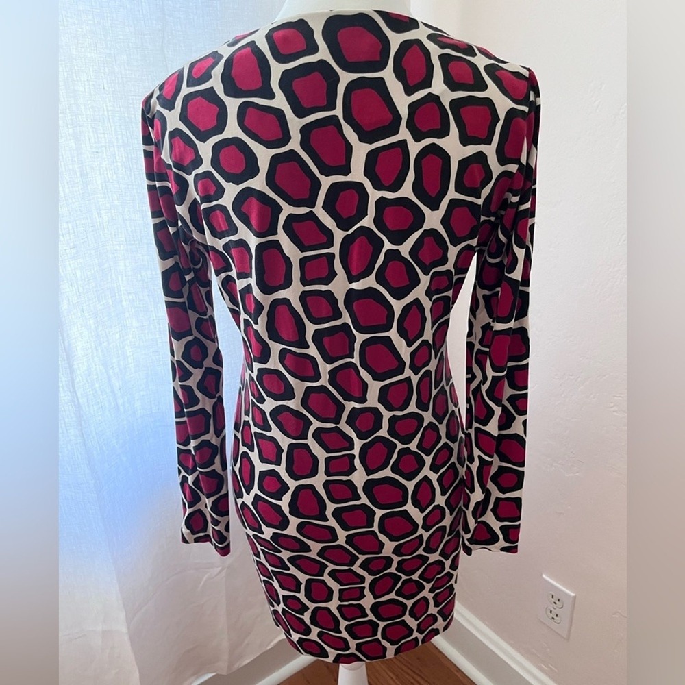 Diane von Furstenberg Reina Red Black Geometric Silk Jersey Mini Dress Size 2 - Picture 4 of 14